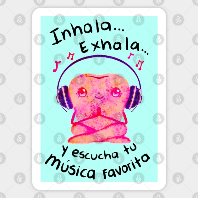 Get Well illustration - Spanish - Inhala... Exhala... y escucha tu musica favorita - for Dentists, Hygienists, Dental Assistants, Dental Students and anyone who loves teeth by Happimola Sticker by Happimola